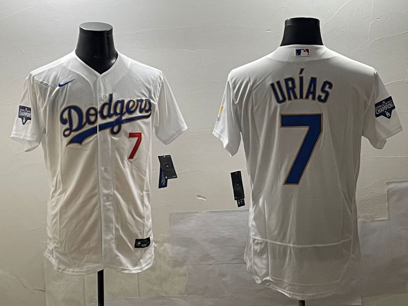 Men Los Angeles Dodgers #7 Urias White Gold Elite 2025 Nike MLB Jersey style 9->los angeles dodgers->MLB Jersey